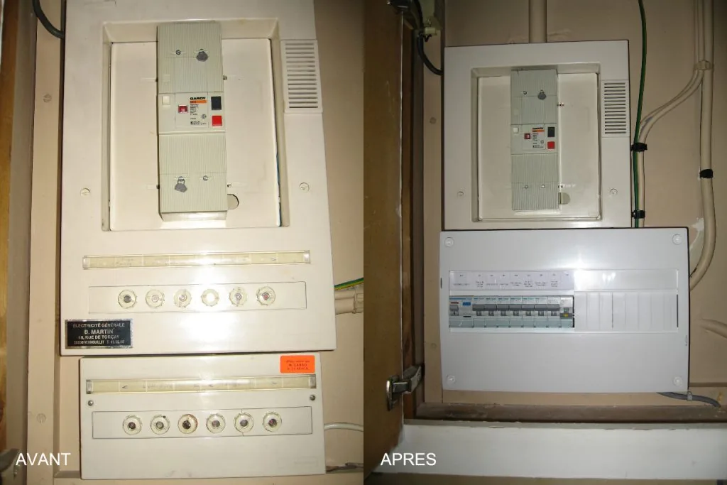 Ancien tableau électrique et tableau après remplacement